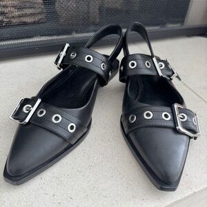 Italian Leather Bold Buckle Slingback Flat
